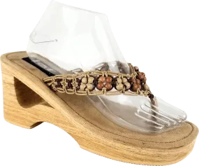 00's Beige and Brown Cork Wedge Heel by Lei