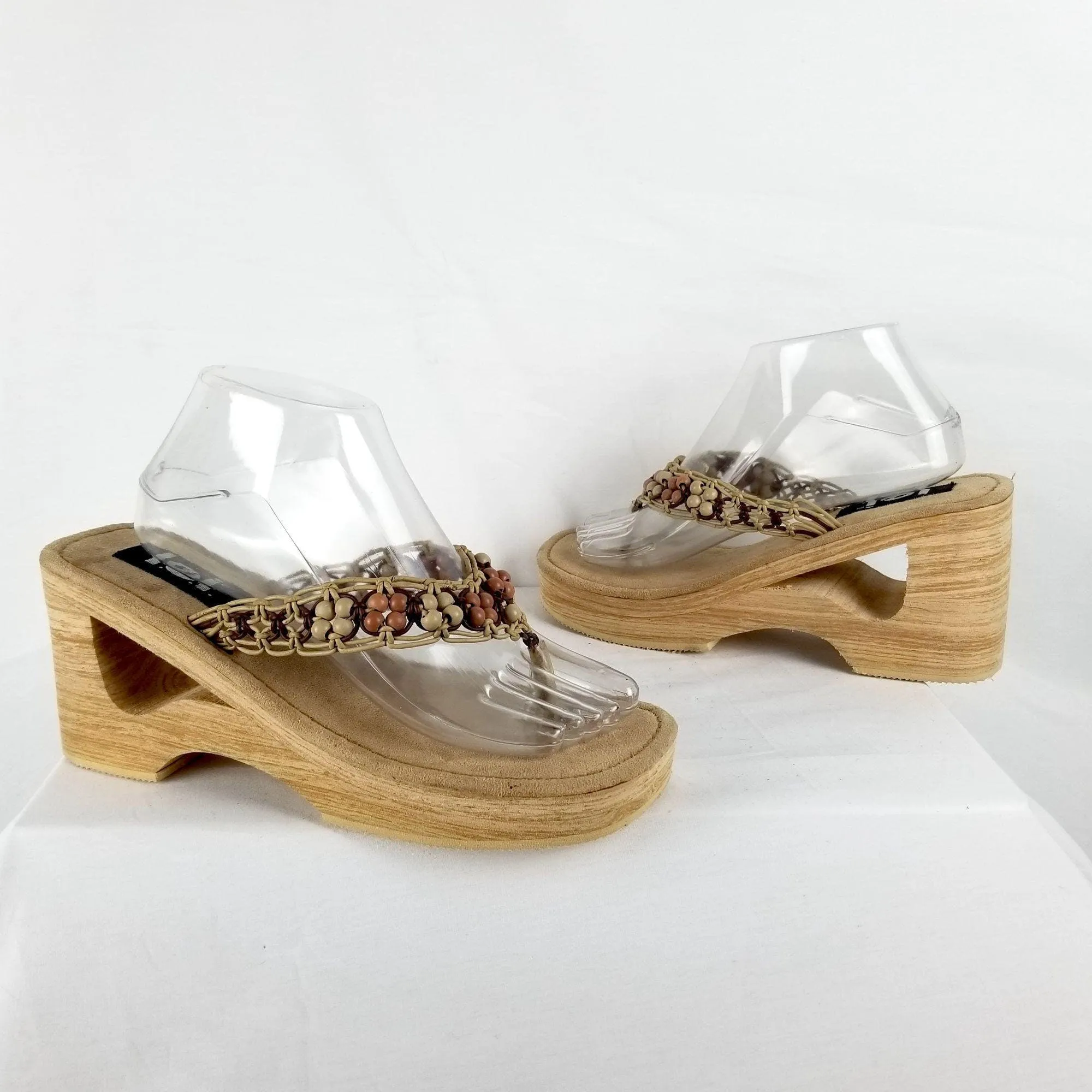 00's Beige and Brown Cork Wedge Heel by Lei