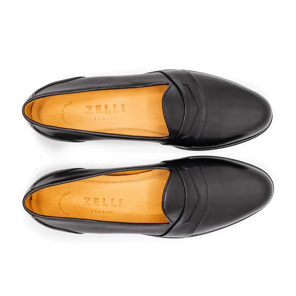 15-201-BLK AREZZO Calfskin Penny Loafer, Black Size 8.5