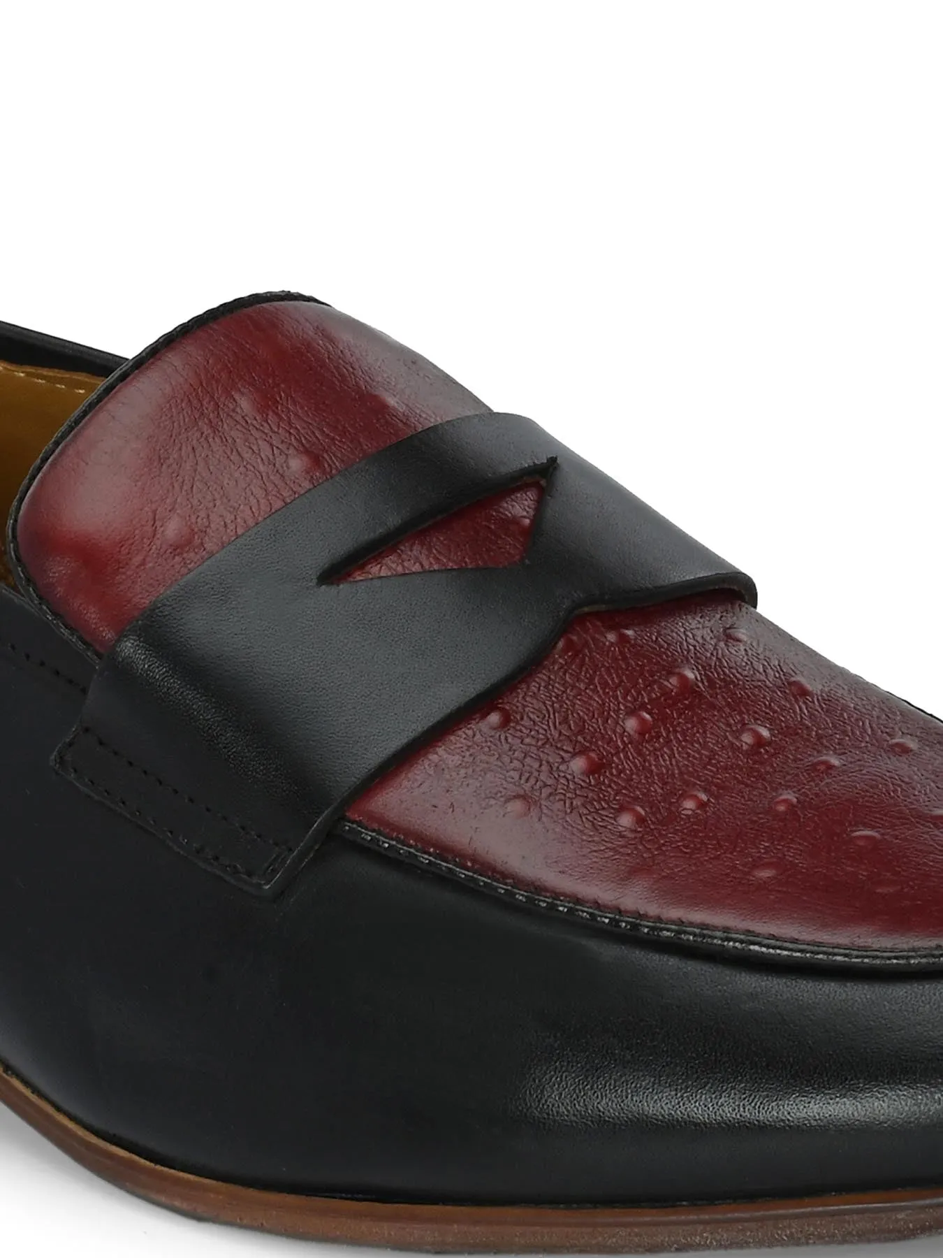 Alberto Torresi Genuine Leather Black Bordo Loafers For Men