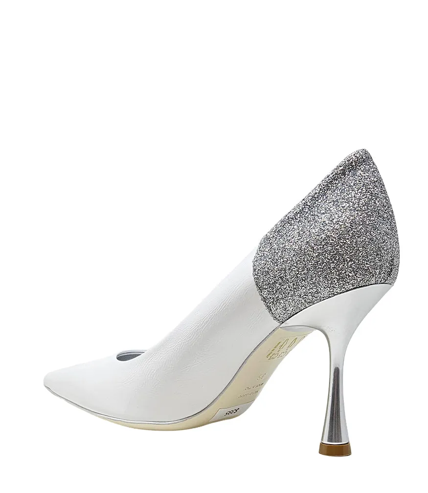 Alena White/Silver High Heel Glitter Pump