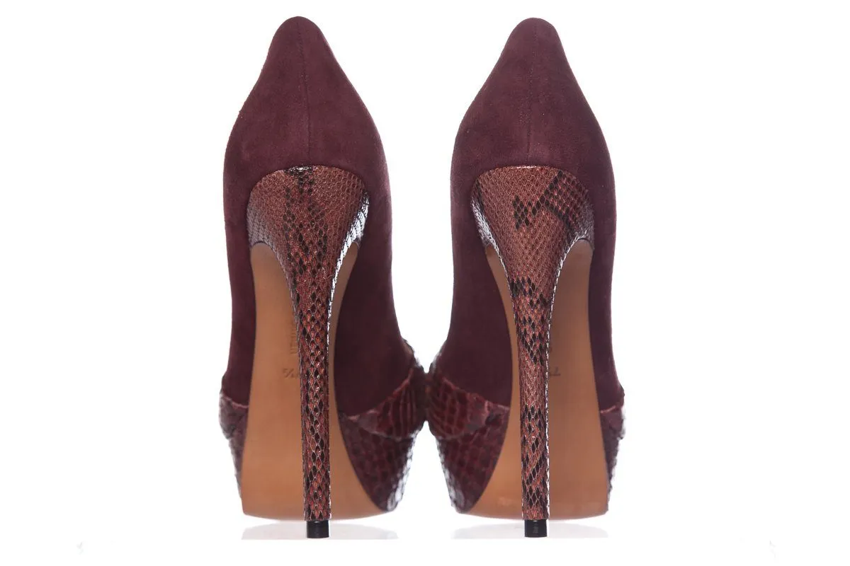 Alexandre Birman Burgundy Suede Peep Toe Pumps SZ 37.5