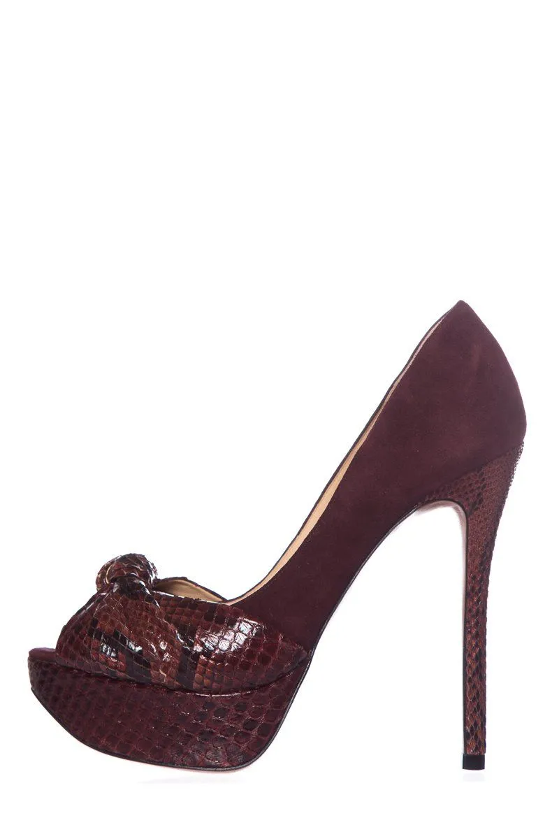 Alexandre Birman Burgundy Suede Peep Toe Pumps SZ 37.5