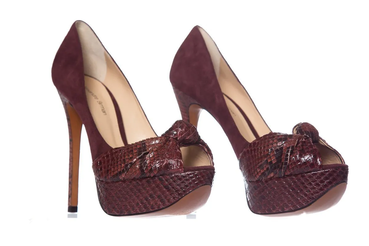 Alexandre Birman Burgundy Suede Peep Toe Pumps SZ 37.5