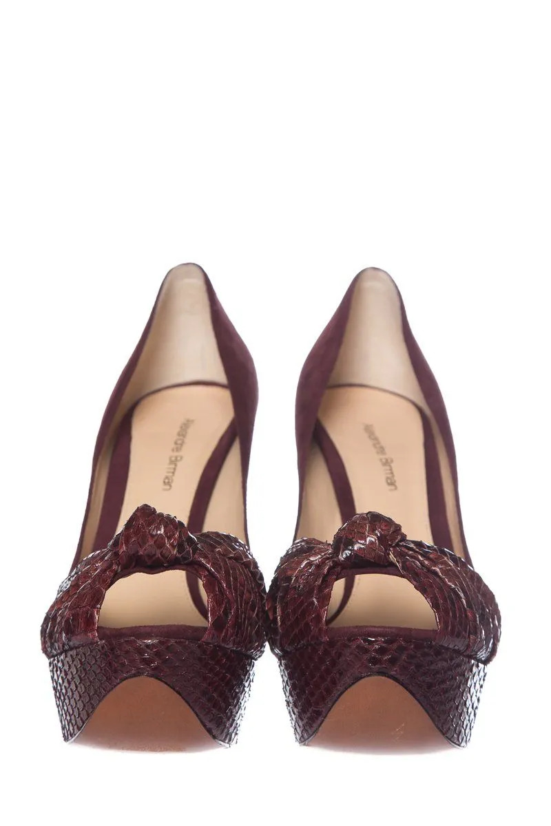 Alexandre Birman Burgundy Suede Peep Toe Pumps SZ 37.5