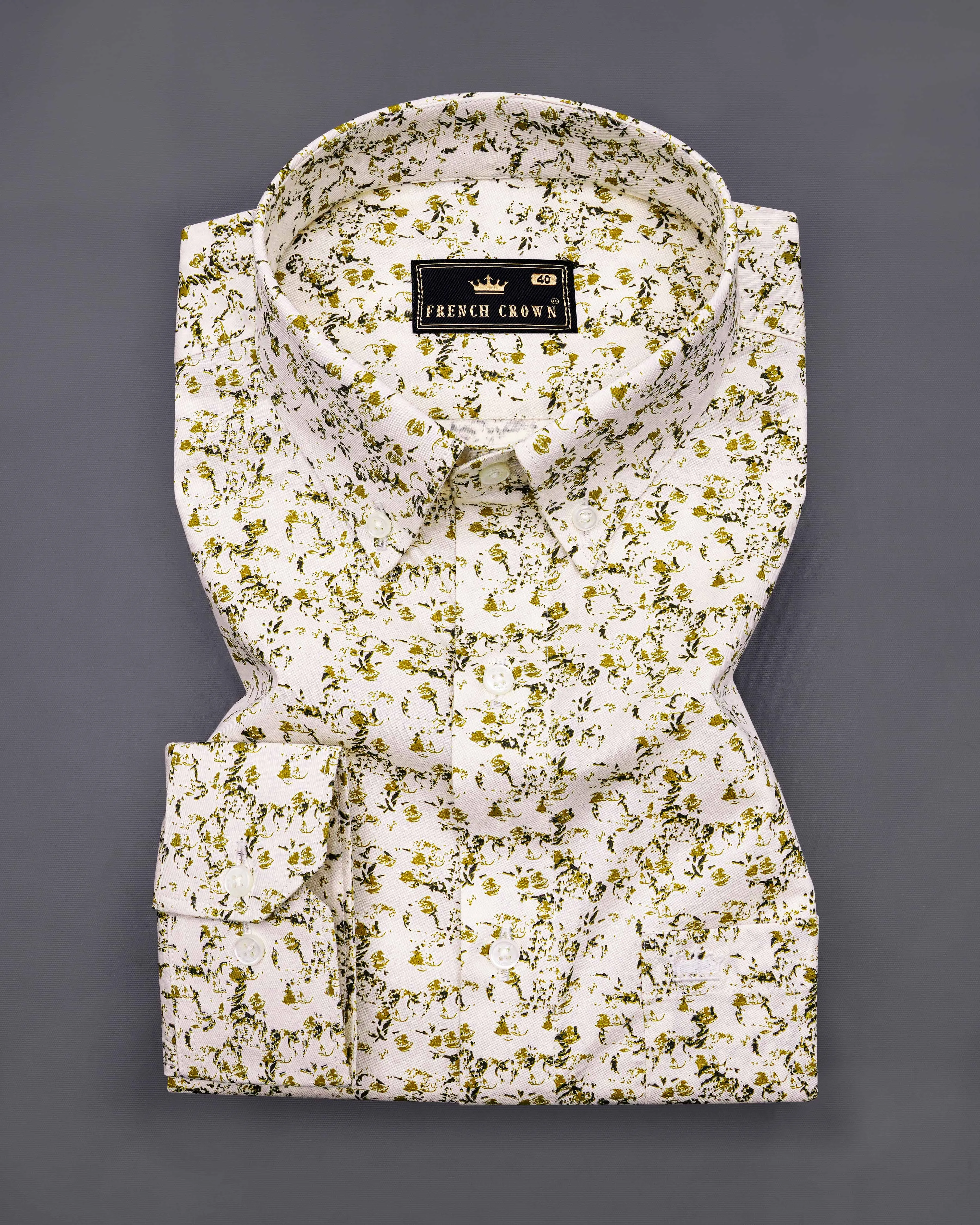 Amour Cream Ditsy Printed Twill Premium Cotton Shirt