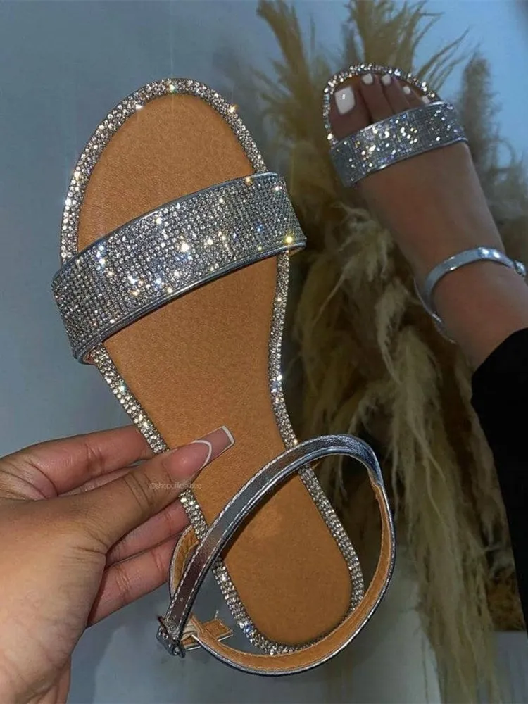 Amozae-Casual Rhinestone Flat Sandals