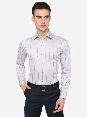 Ash Grey & Blue Striped Regular Fit Formal Shirt | JadeBlue