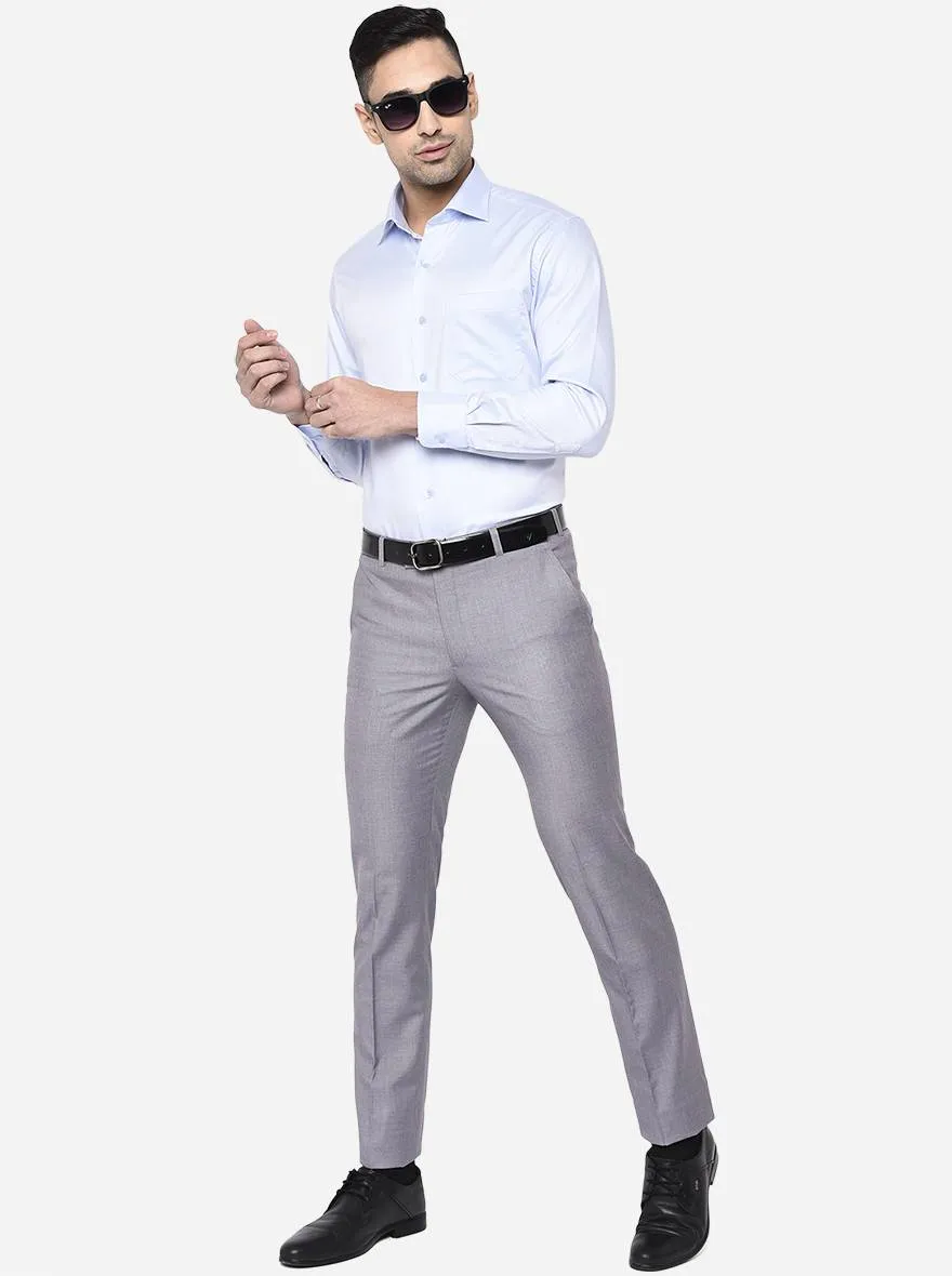 Ash Grey Solid Slim Fit Formal Trouser | Metal