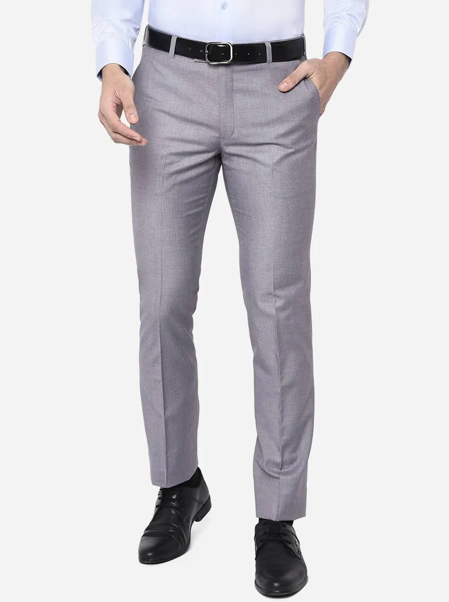 Ash Grey Solid Slim Fit Formal Trouser | Metal