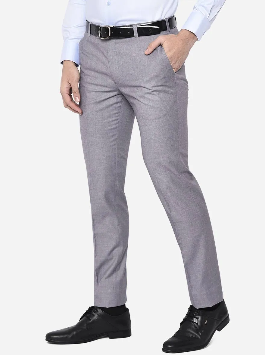 Ash Grey Solid Slim Fit Formal Trouser | Metal