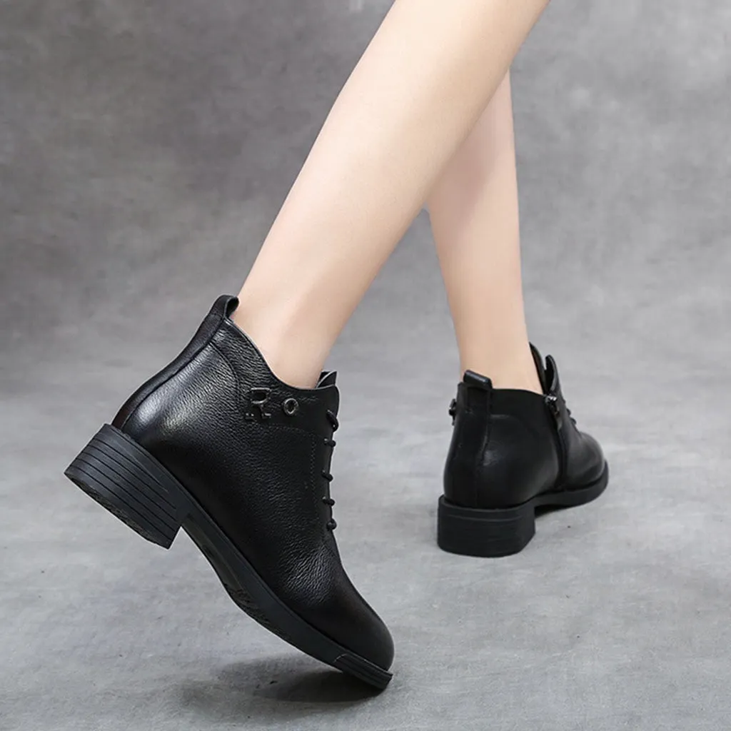 Autumn Winter Leather Thick Women's Black Boots