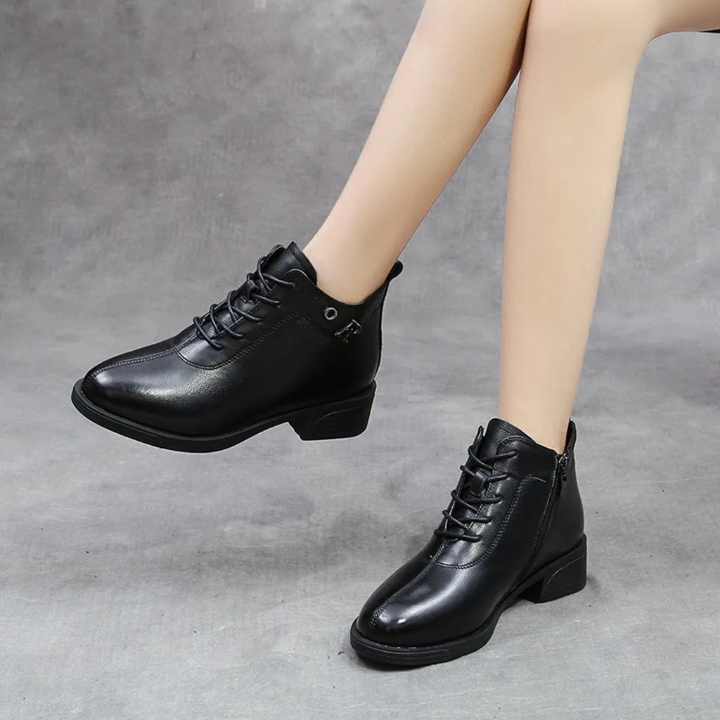 Autumn Winter Leather Thick Women's Black Boots