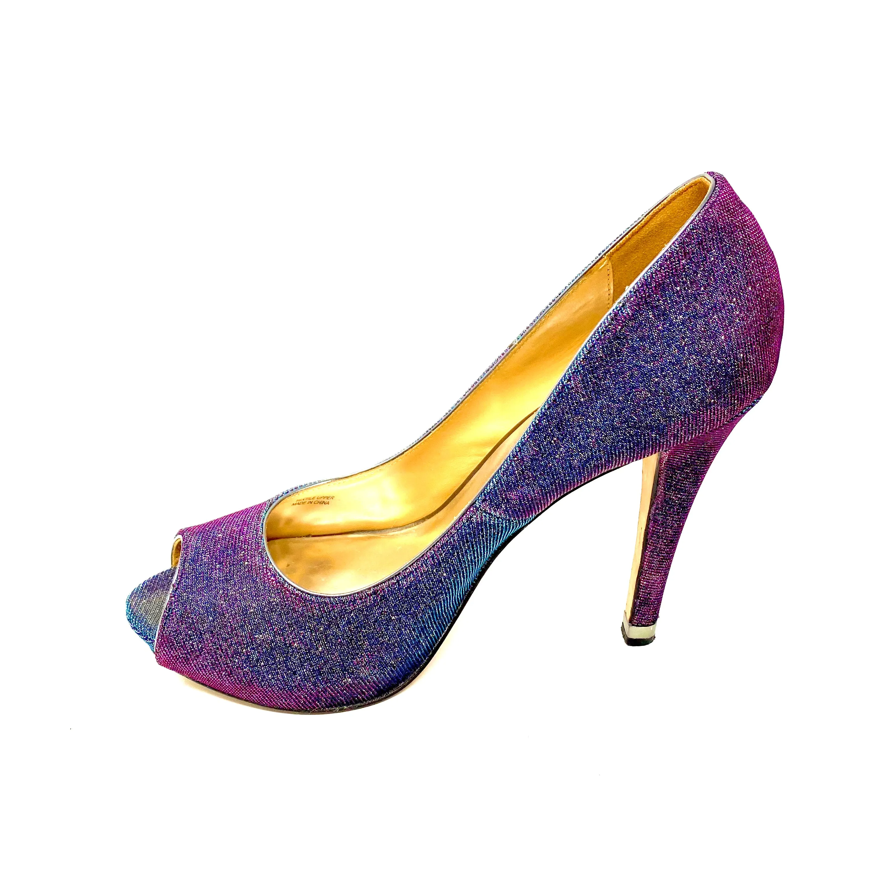 Badgley Mischka Iridescent Glitter Sparkle Peep Toe Platform Pumps 9M