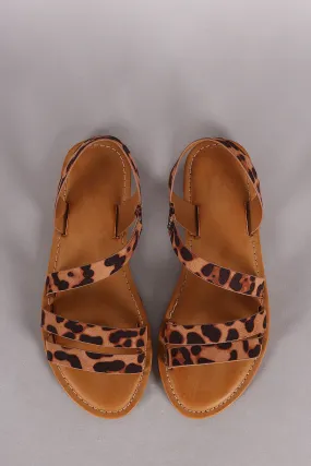 Bamboo Leopard Strappy Asymmetrical Flat Sandal