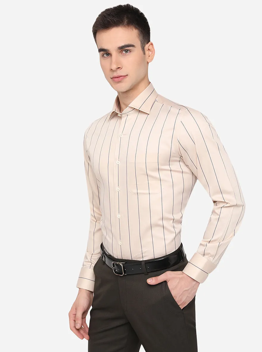 Beige & Blue Striped Regular Fit Formal Shirt | JadeBlue