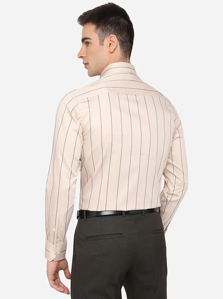 Beige & Blue Striped Regular Fit Formal Shirt | JadeBlue