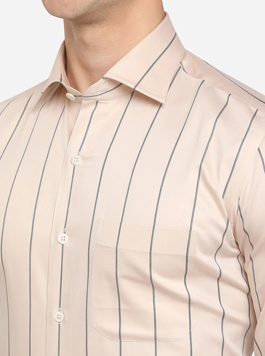 Beige & Blue Striped Regular Fit Formal Shirt | JadeBlue