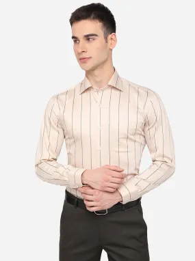 Beige & Blue Striped Regular Fit Formal Shirt | JadeBlue