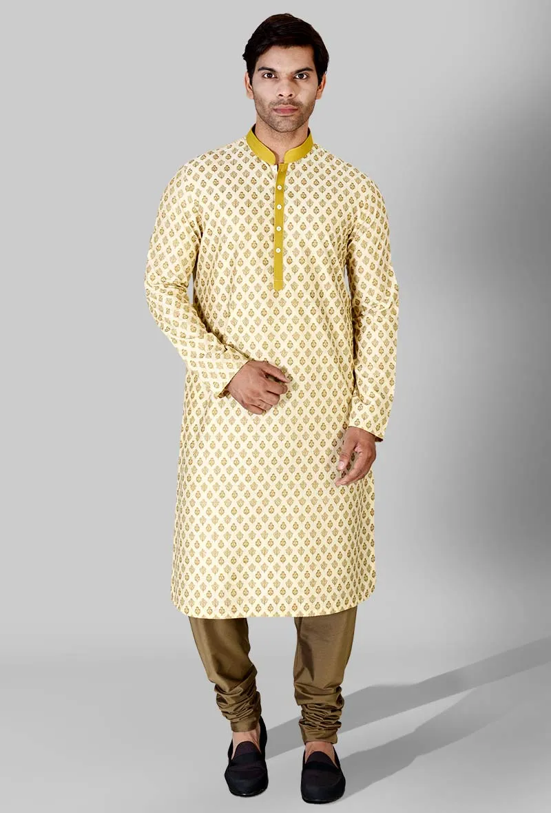 Beige & Green Kurta Set | Azania