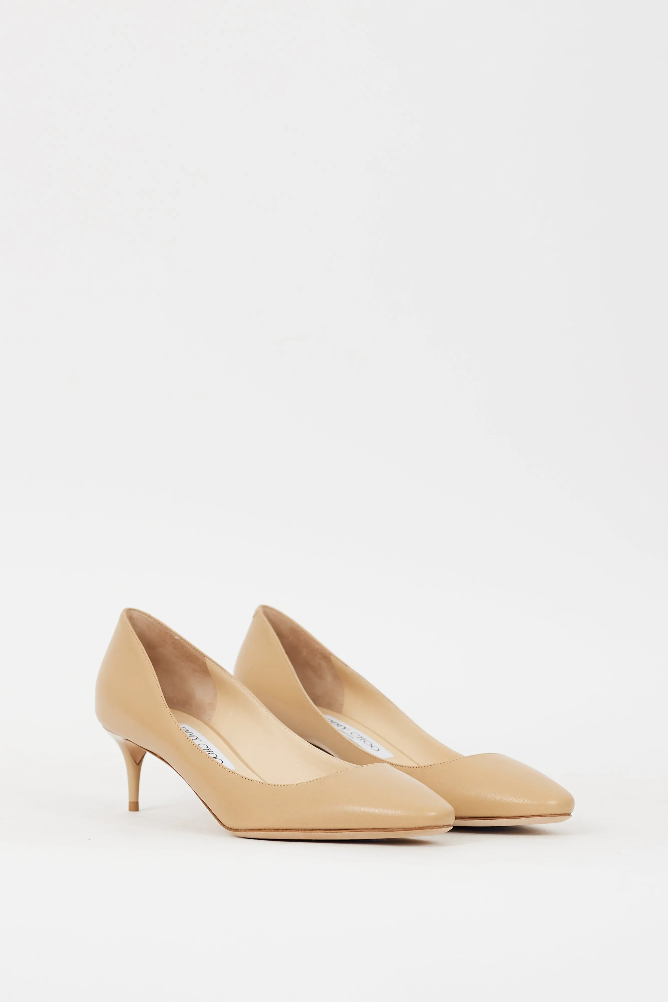 Beige Leather Low Heel Pump