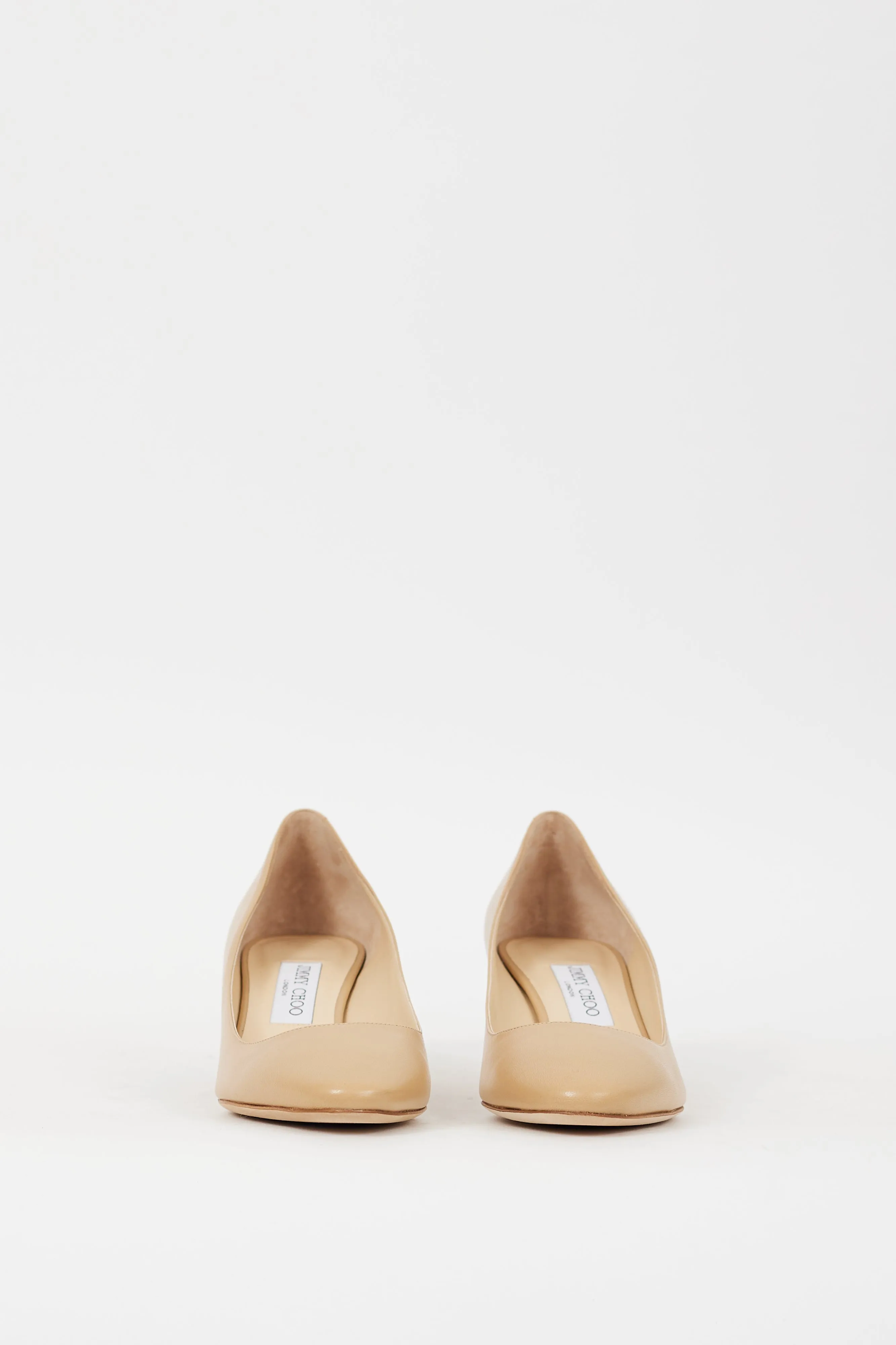 Beige Leather Low Heel Pump