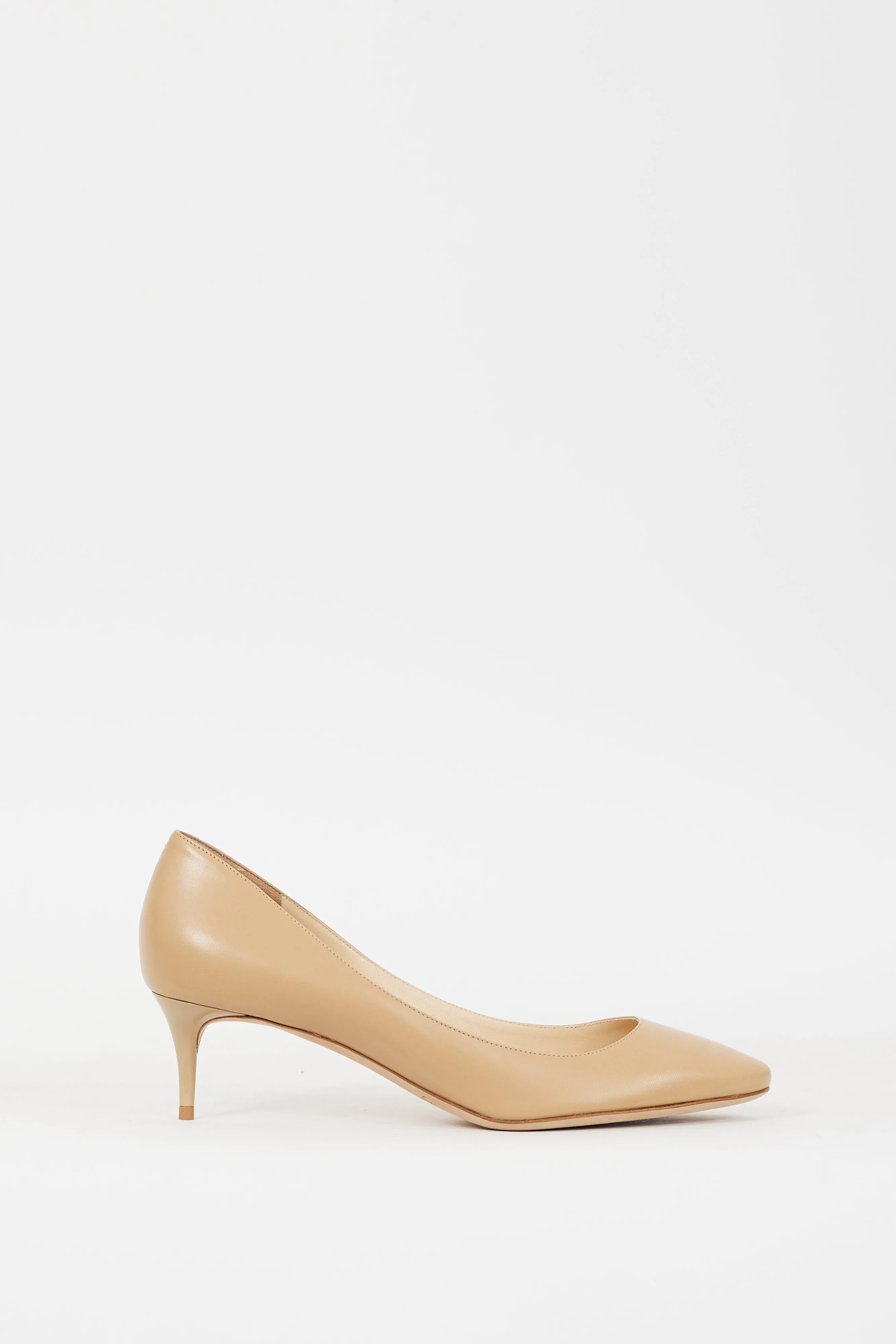 Beige Leather Low Heel Pump