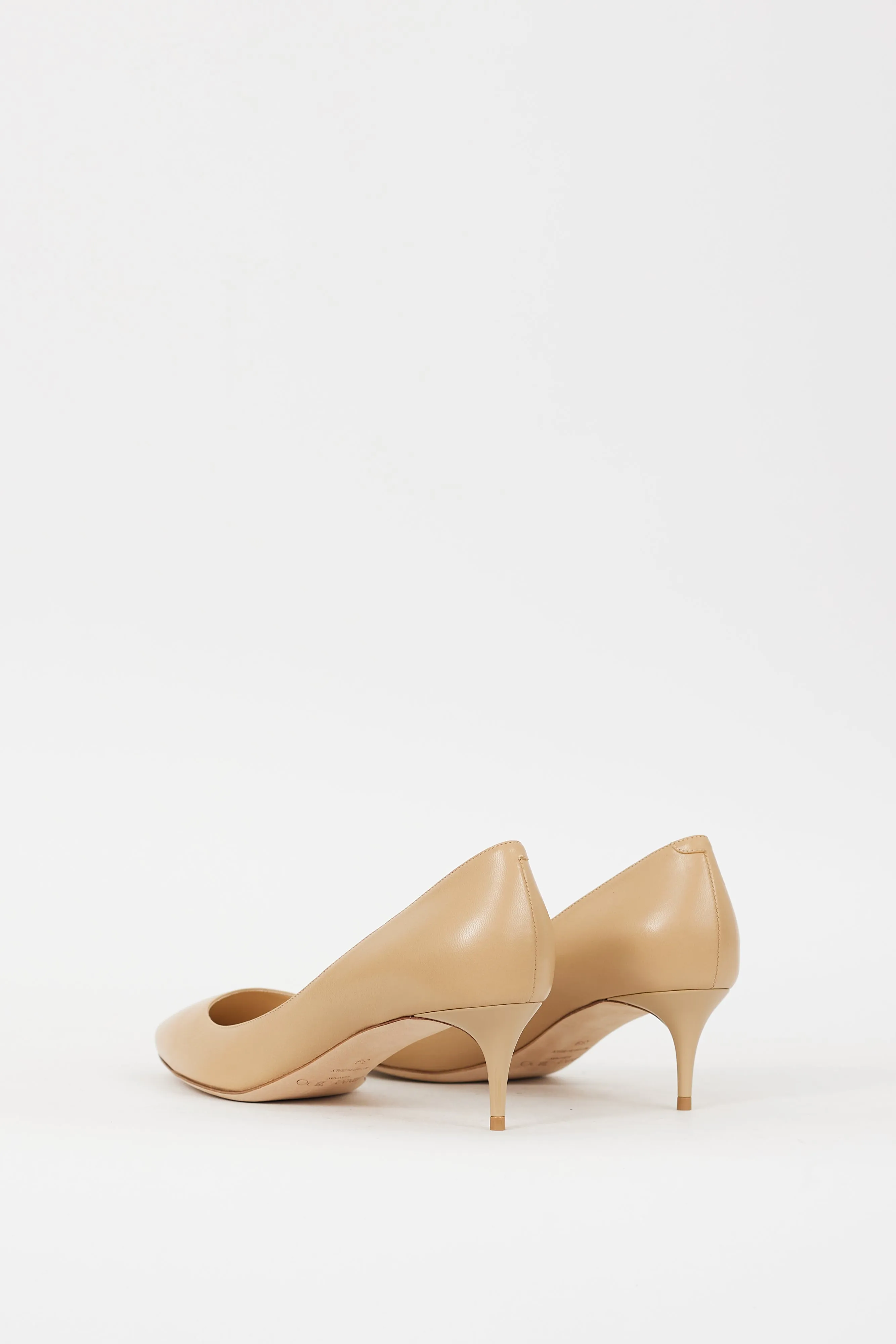 Beige Leather Low Heel Pump