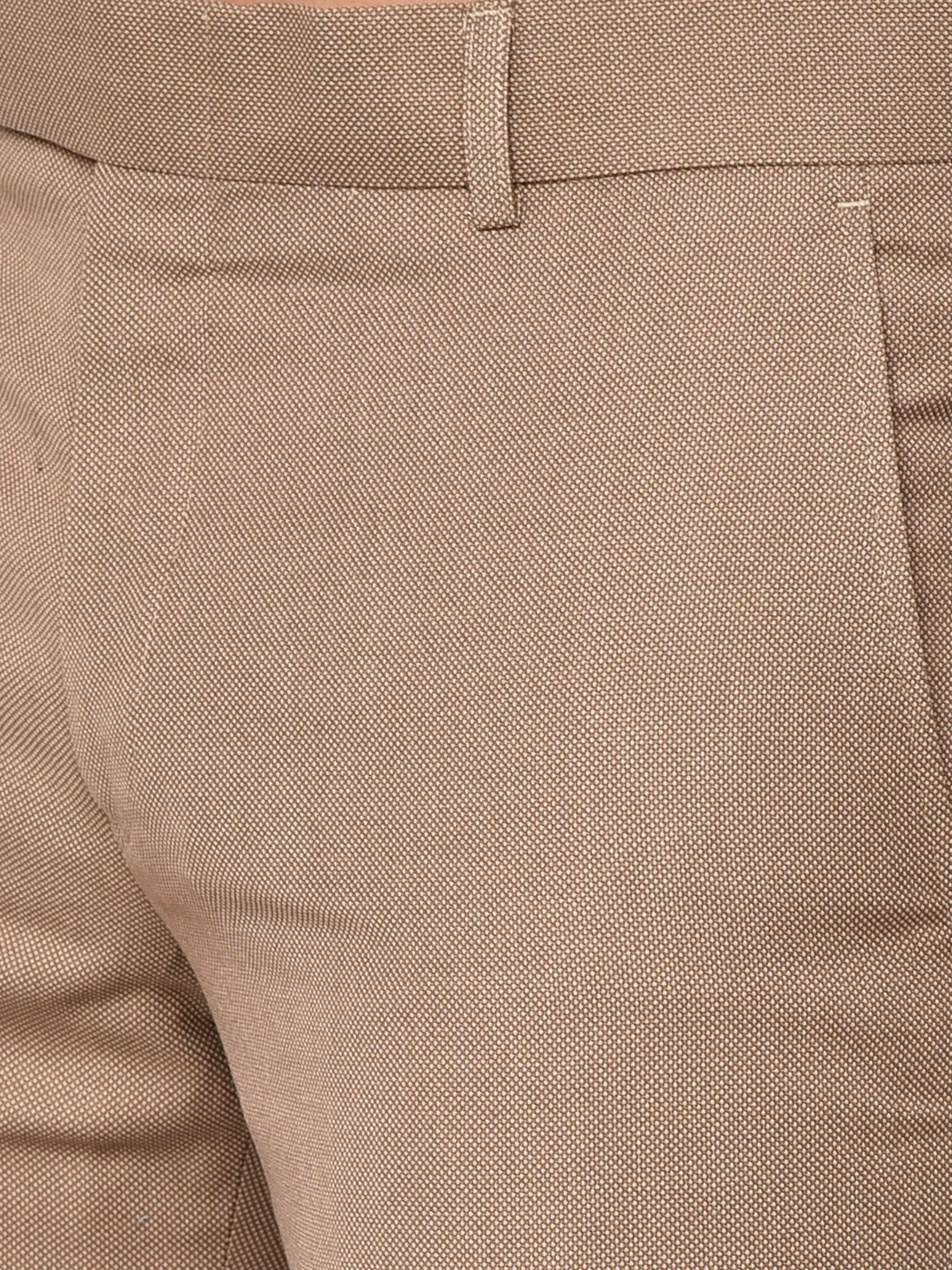 Beige Solid Slim Fit Formal Trouser | Metal