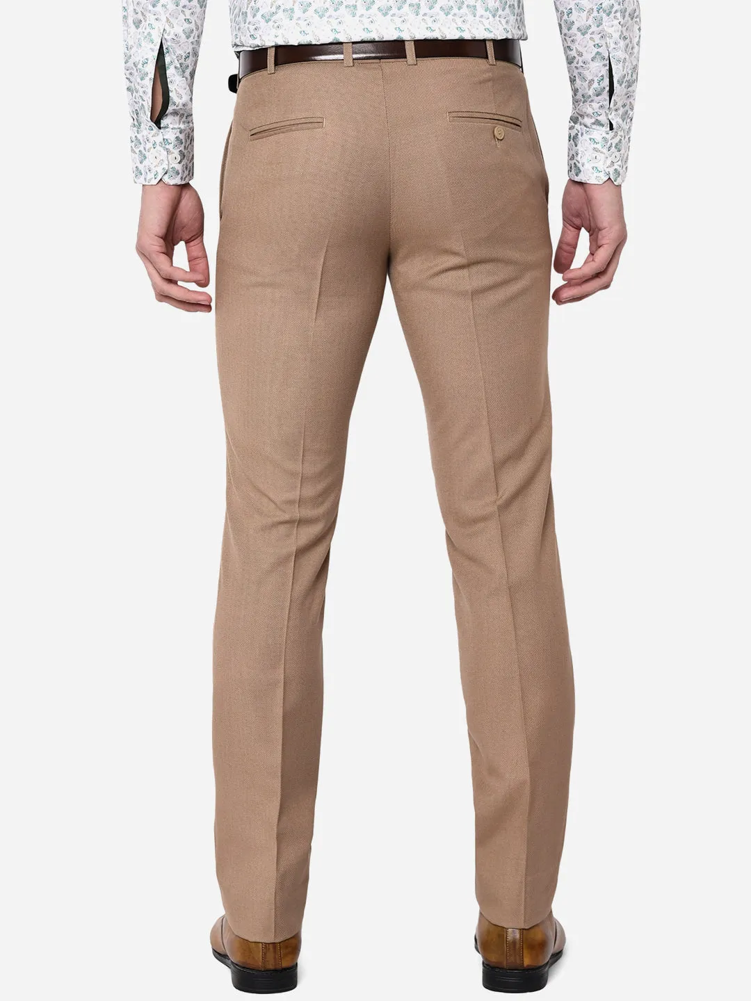 Beige Solid Slim Fit Formal Trouser | Metal