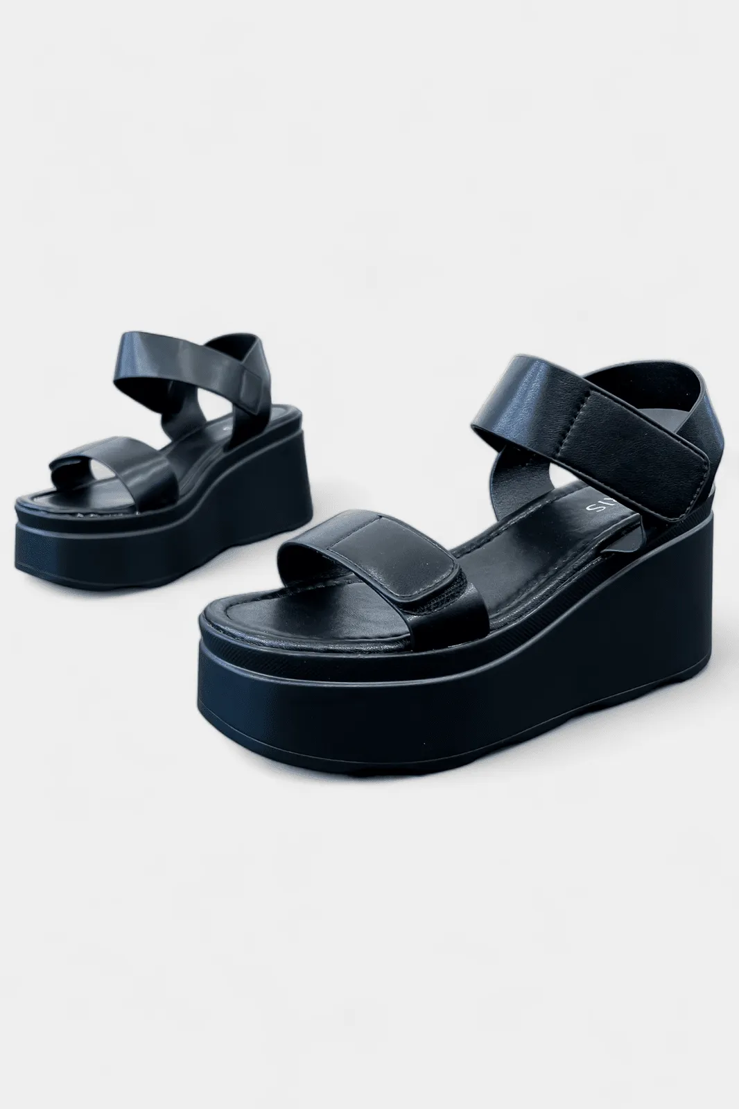 Black Adjustable Straps Platform Sandals