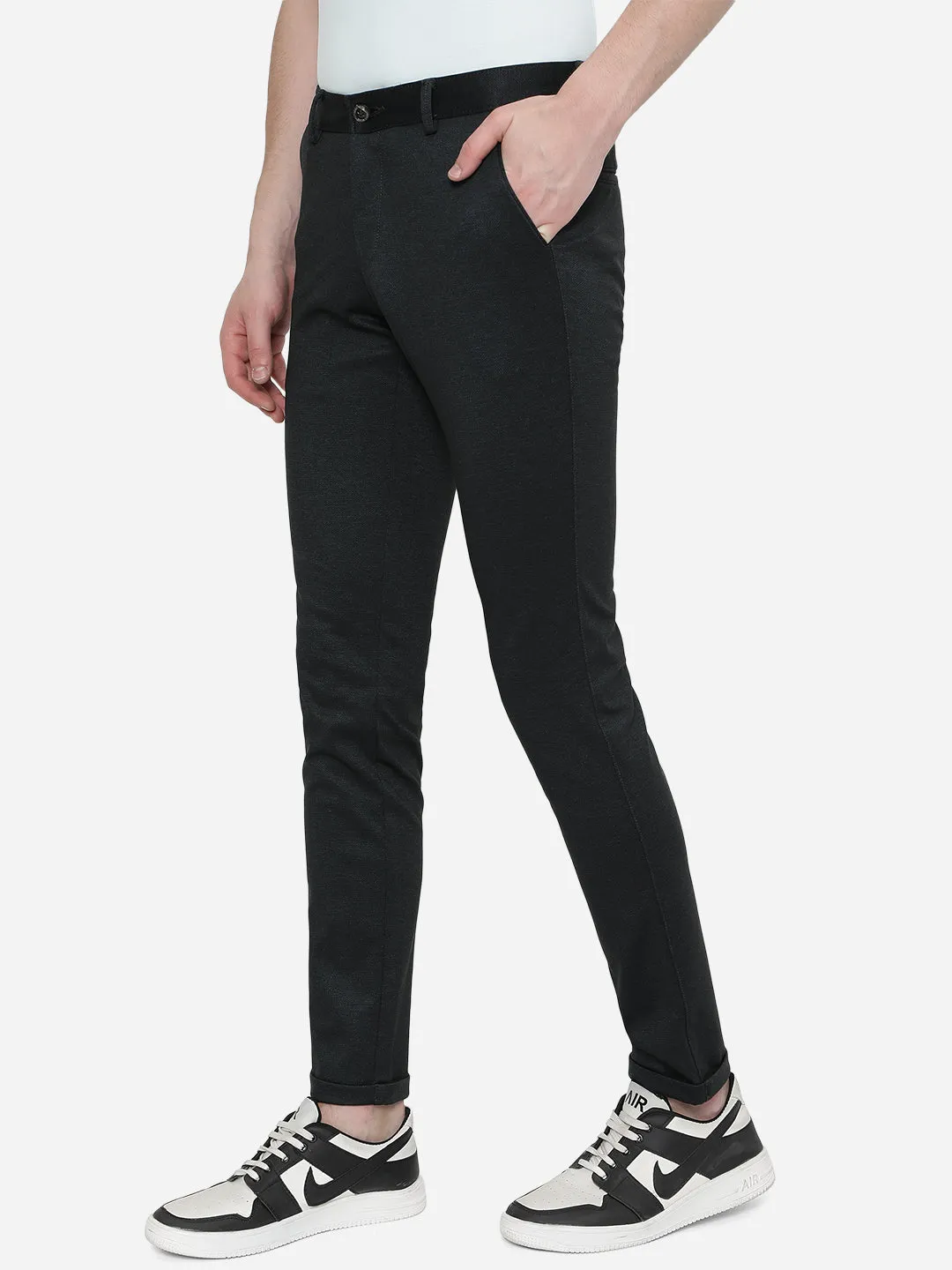 Black & Green Solid Venice Fit Casual Trouser | JadeBlue