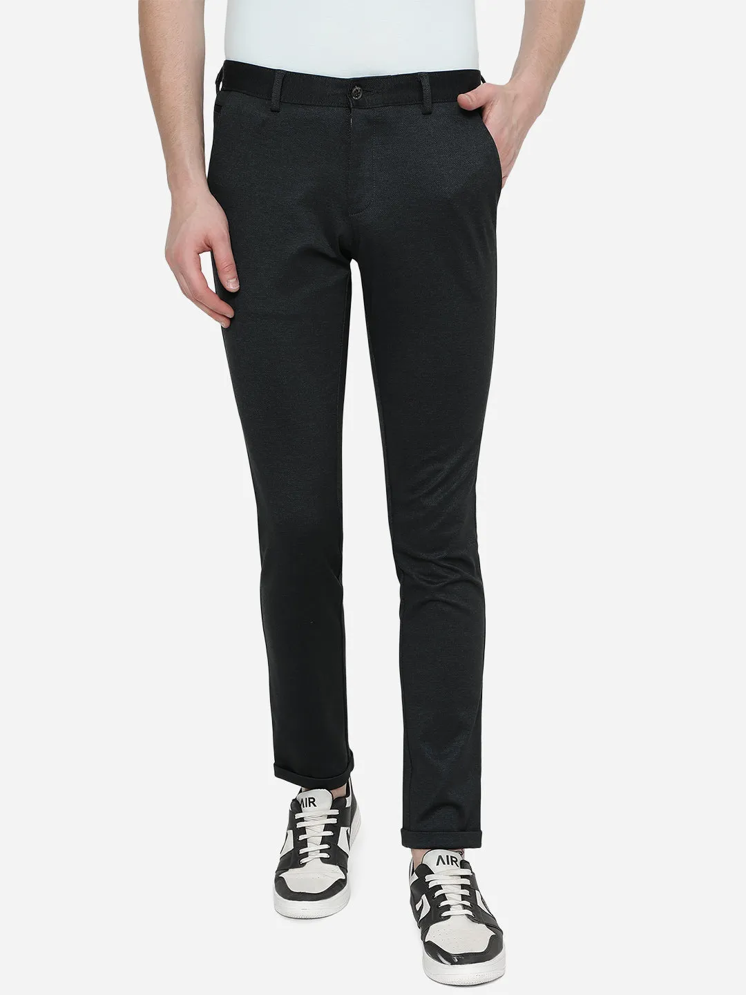 Black & Green Solid Venice Fit Casual Trouser | JadeBlue