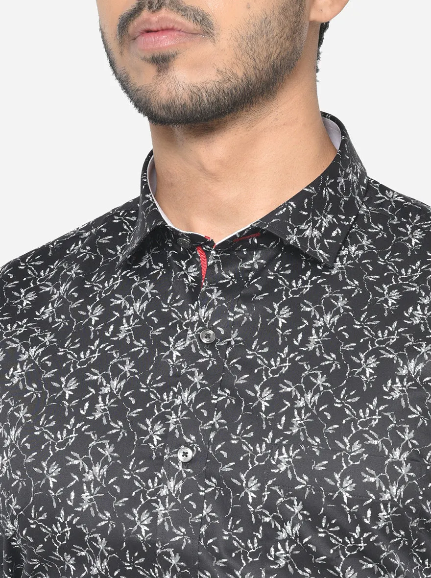 Black & White Printed Slim Fit Party Wear Shirt | Greenfibre