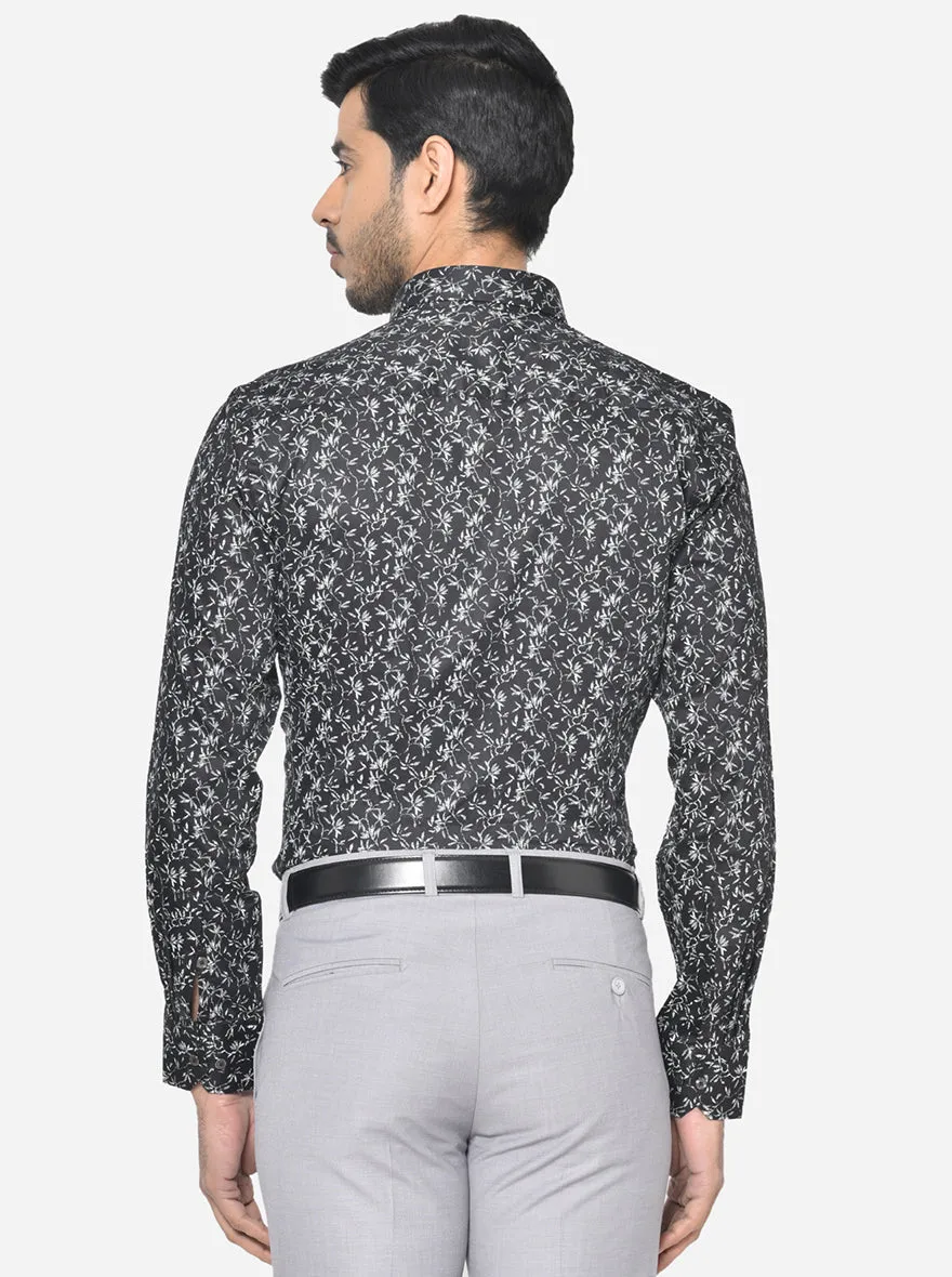 Black & White Printed Slim Fit Party Wear Shirt | Greenfibre