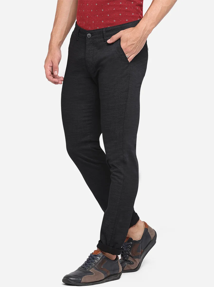 Black Printed Neo Fit Casual Trouser | Greenfibre