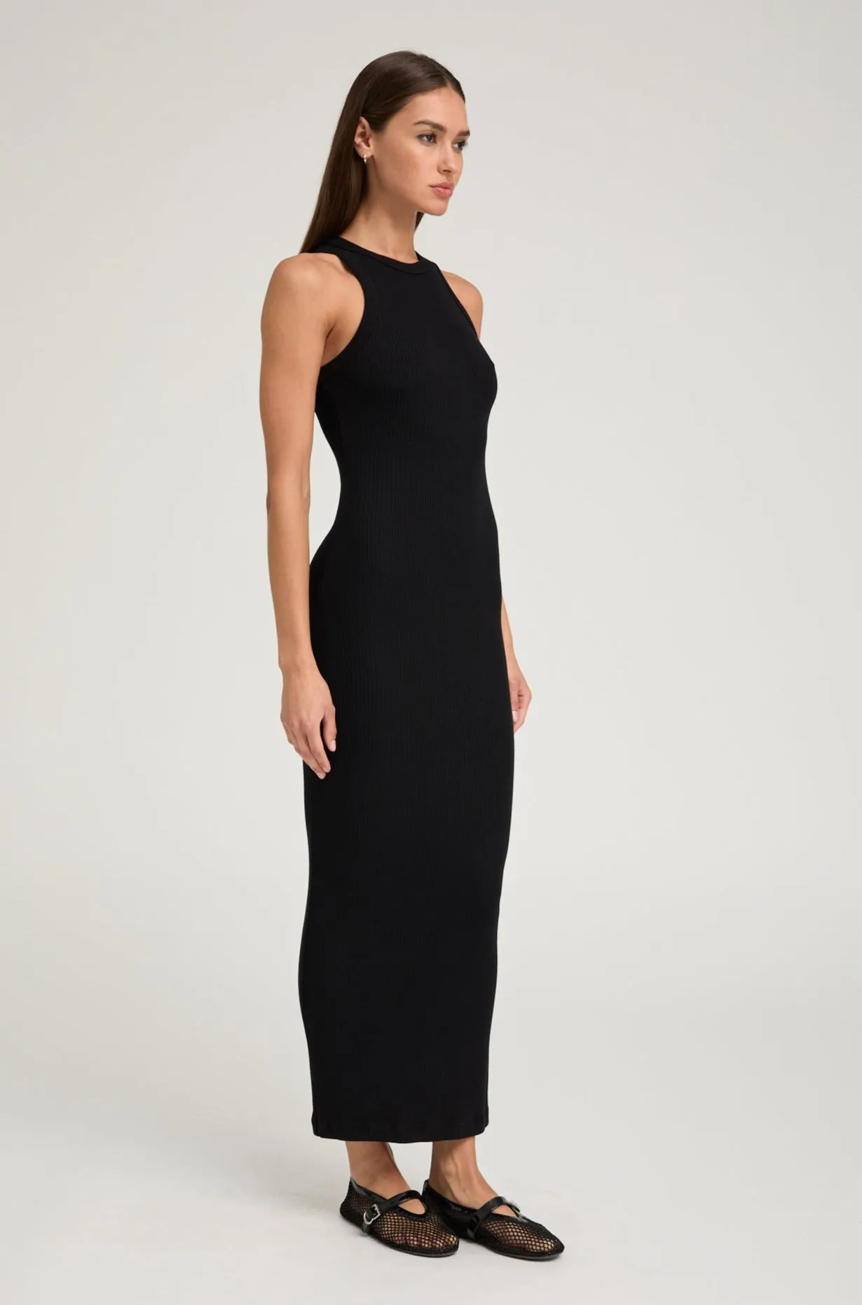 Black Rib Racer Maxi Dress