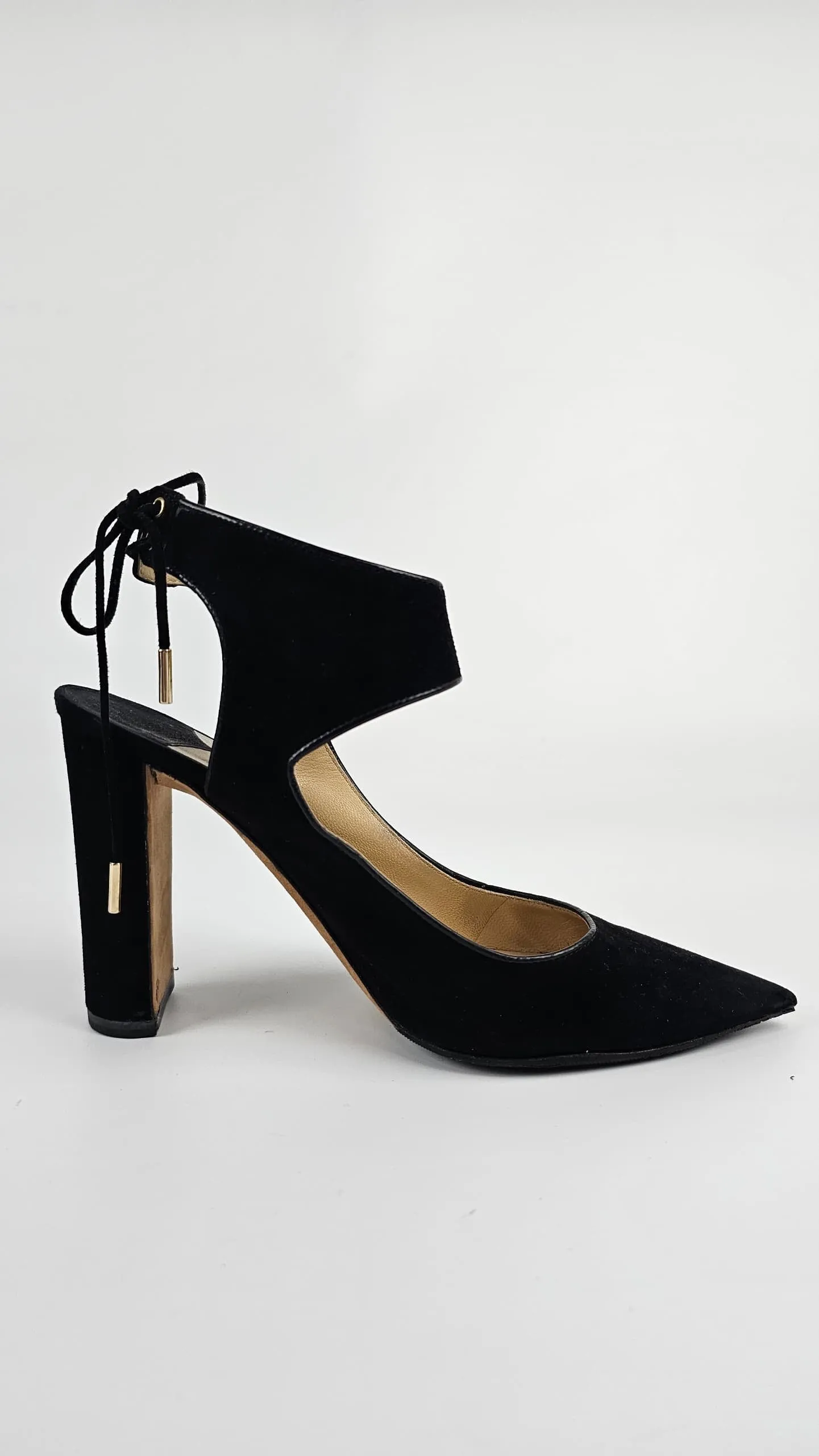 Black Velvet Moon Cut Out Pointed Toe Pumps