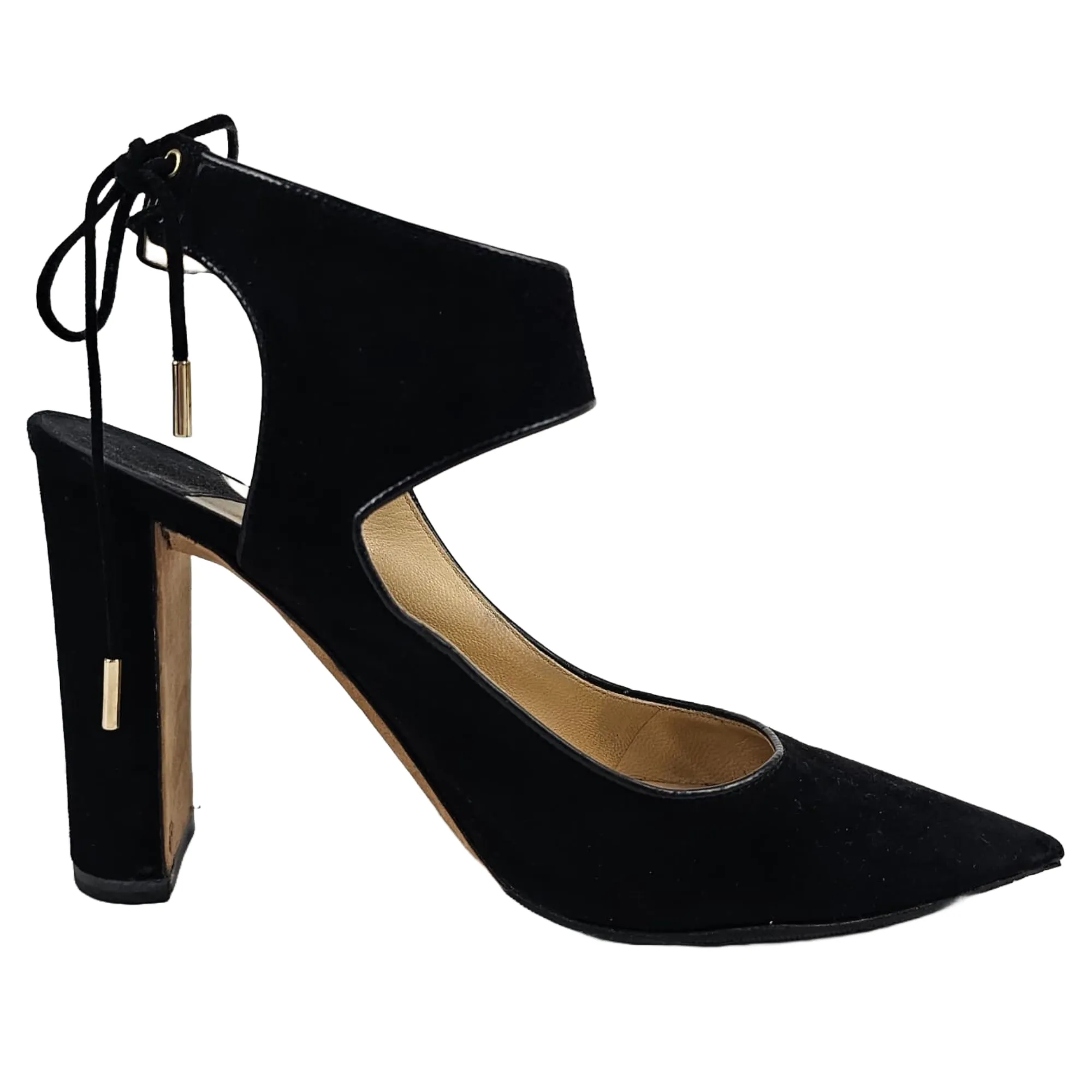 Black Velvet Moon Cut Out Pointed Toe Pumps