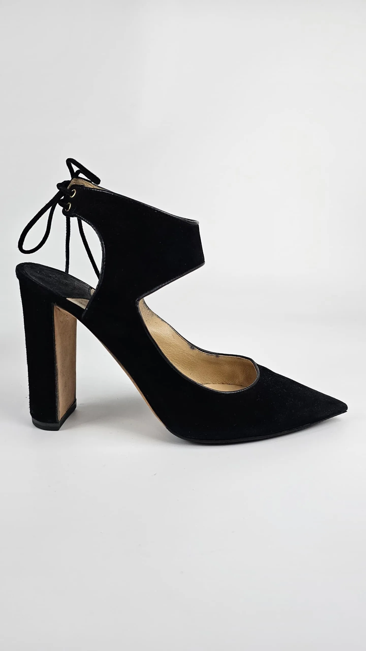 Black Velvet Moon Cut Out Pointed Toe Pumps