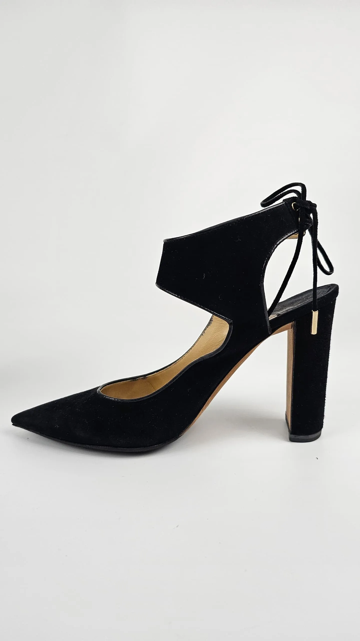 Black Velvet Moon Cut Out Pointed Toe Pumps