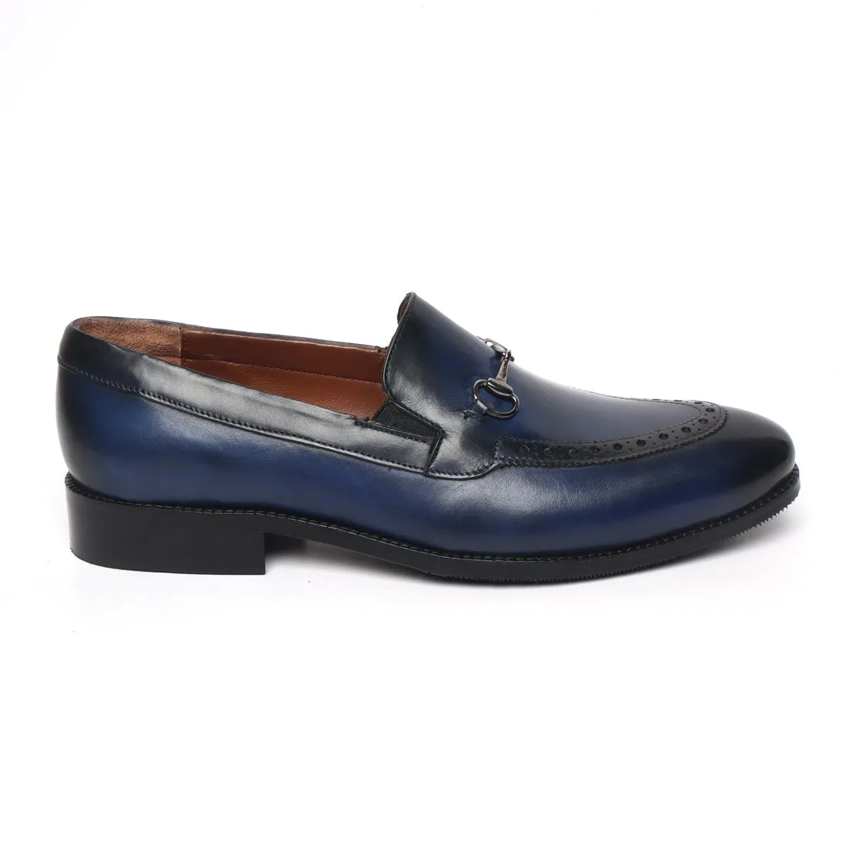 Blue Brogue Leather Loafer with Horse bit Detailing