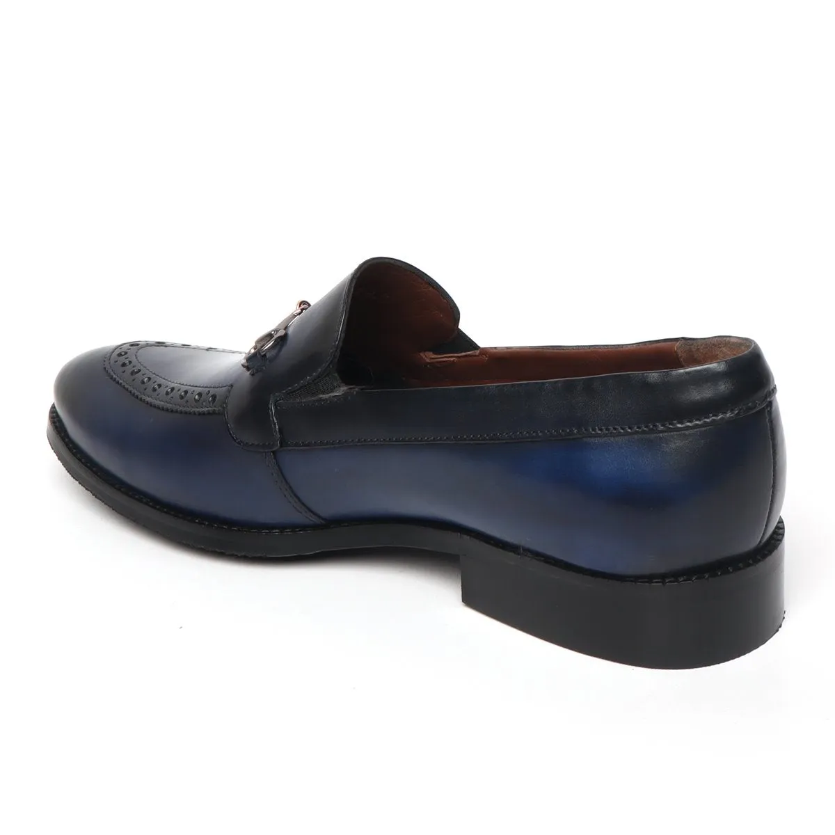 Blue Brogue Leather Loafer with Horse bit Detailing