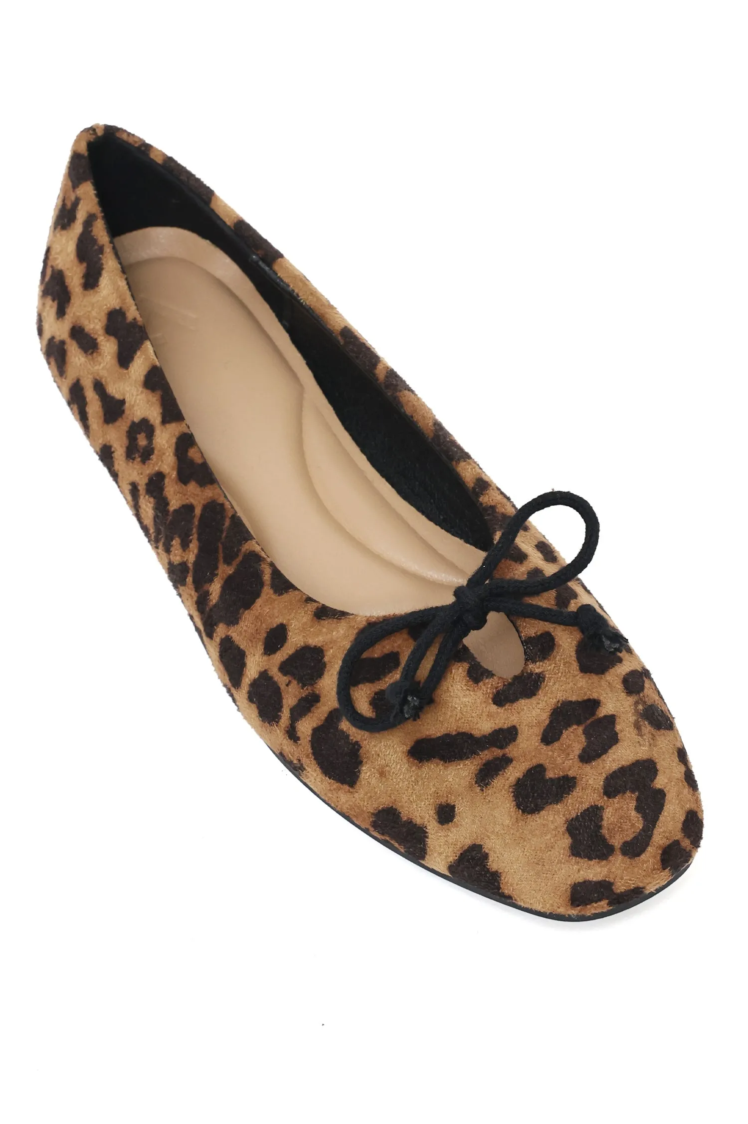 BOW ACCENT SUEDE BALLET FLATS-LEOPARD