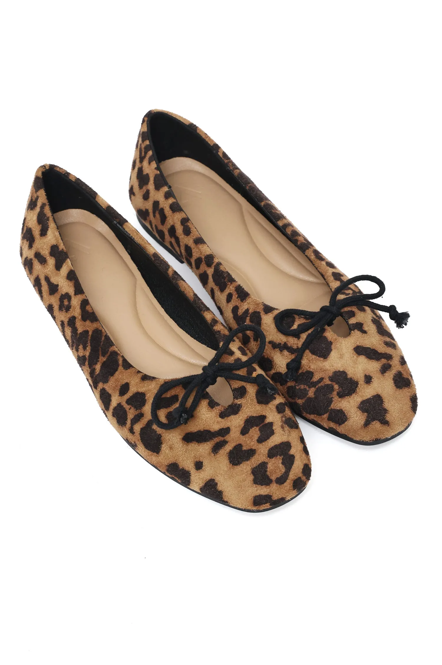 BOW ACCENT SUEDE BALLET FLATS-LEOPARD