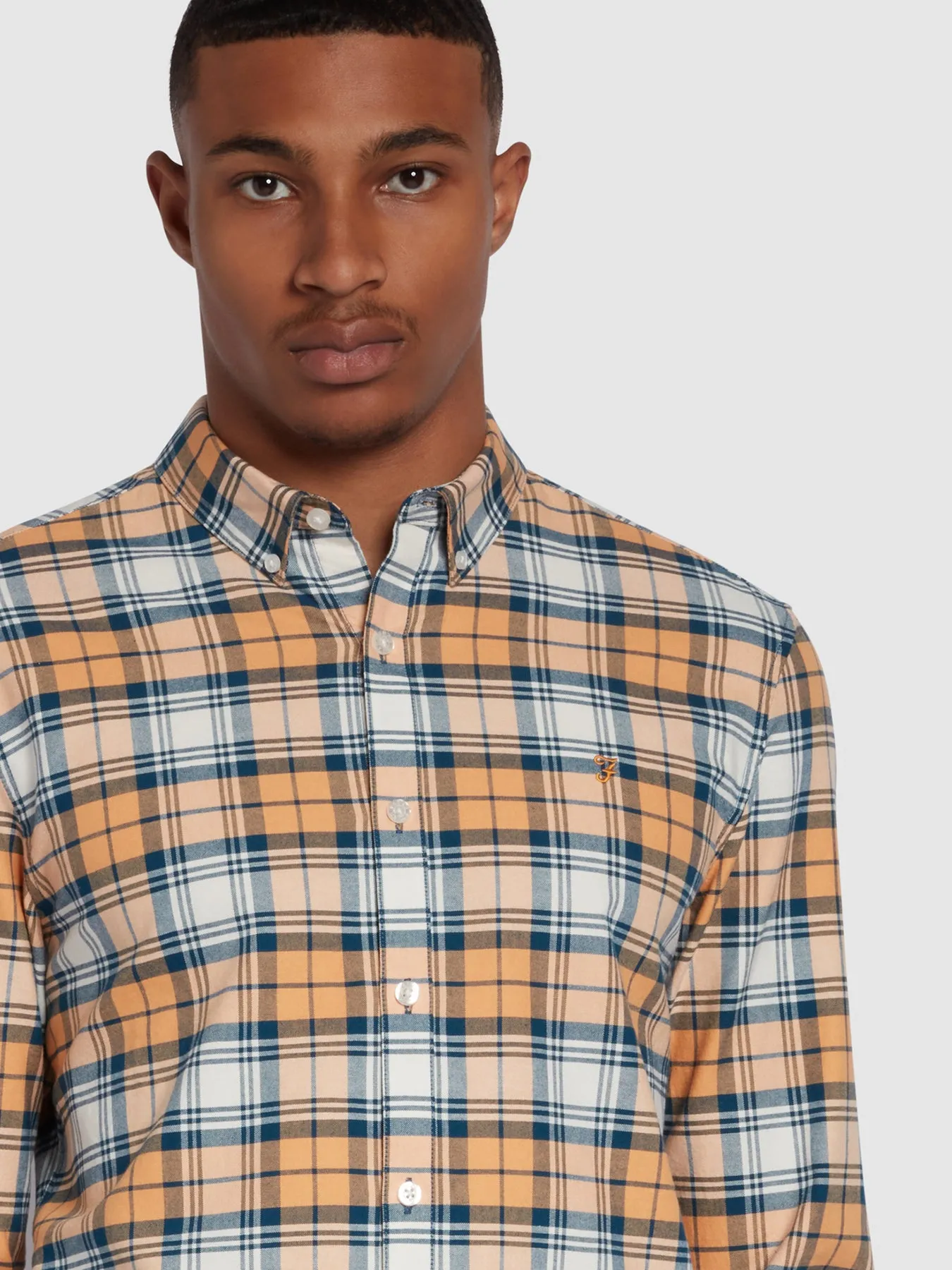 Brewer Slim Fit Organic Cotton Check Shirt In Vintage Orange