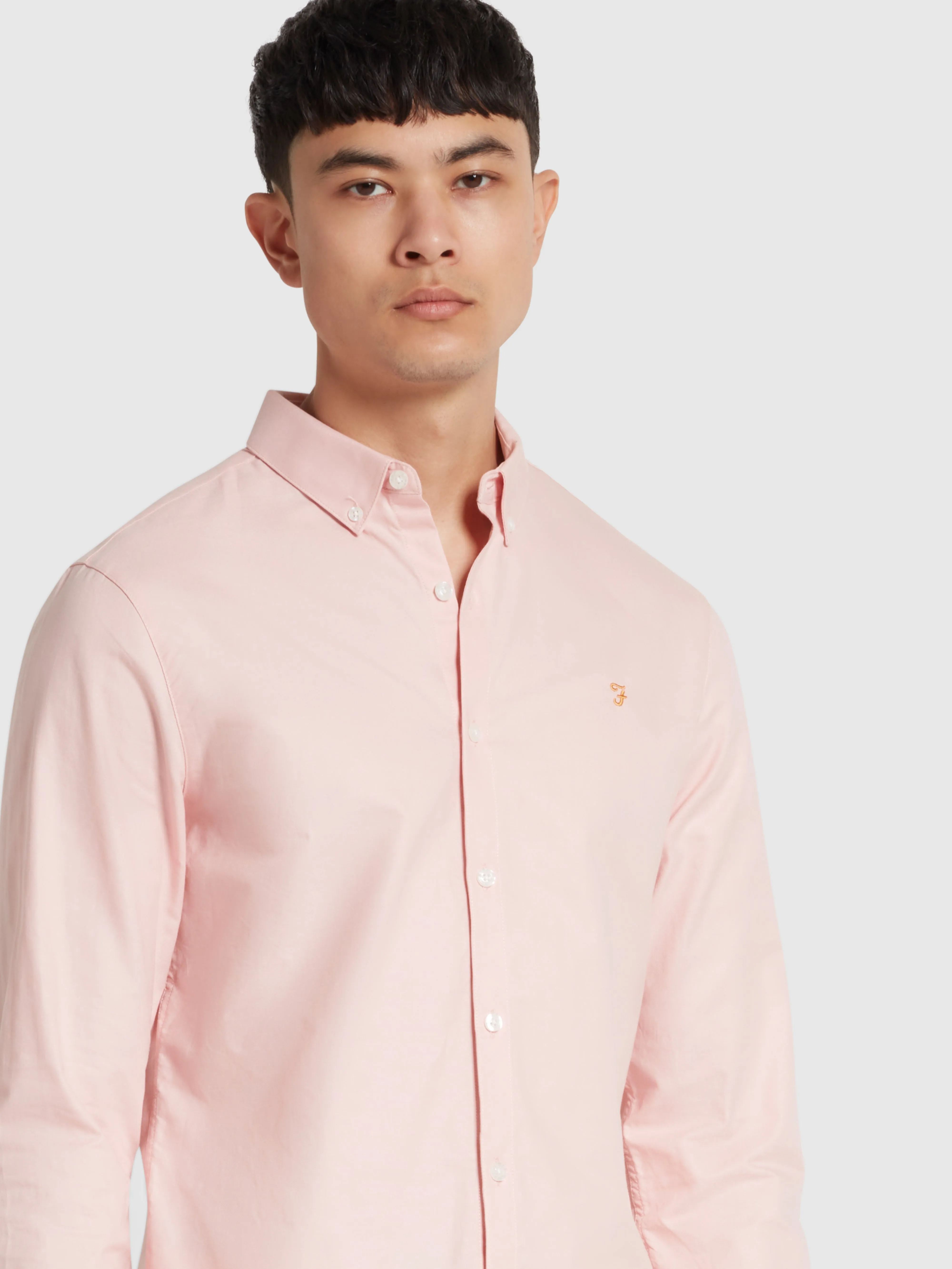 Brewer Slim Fit Organic Cotton Long Sleeve Shirt In Powder Pink