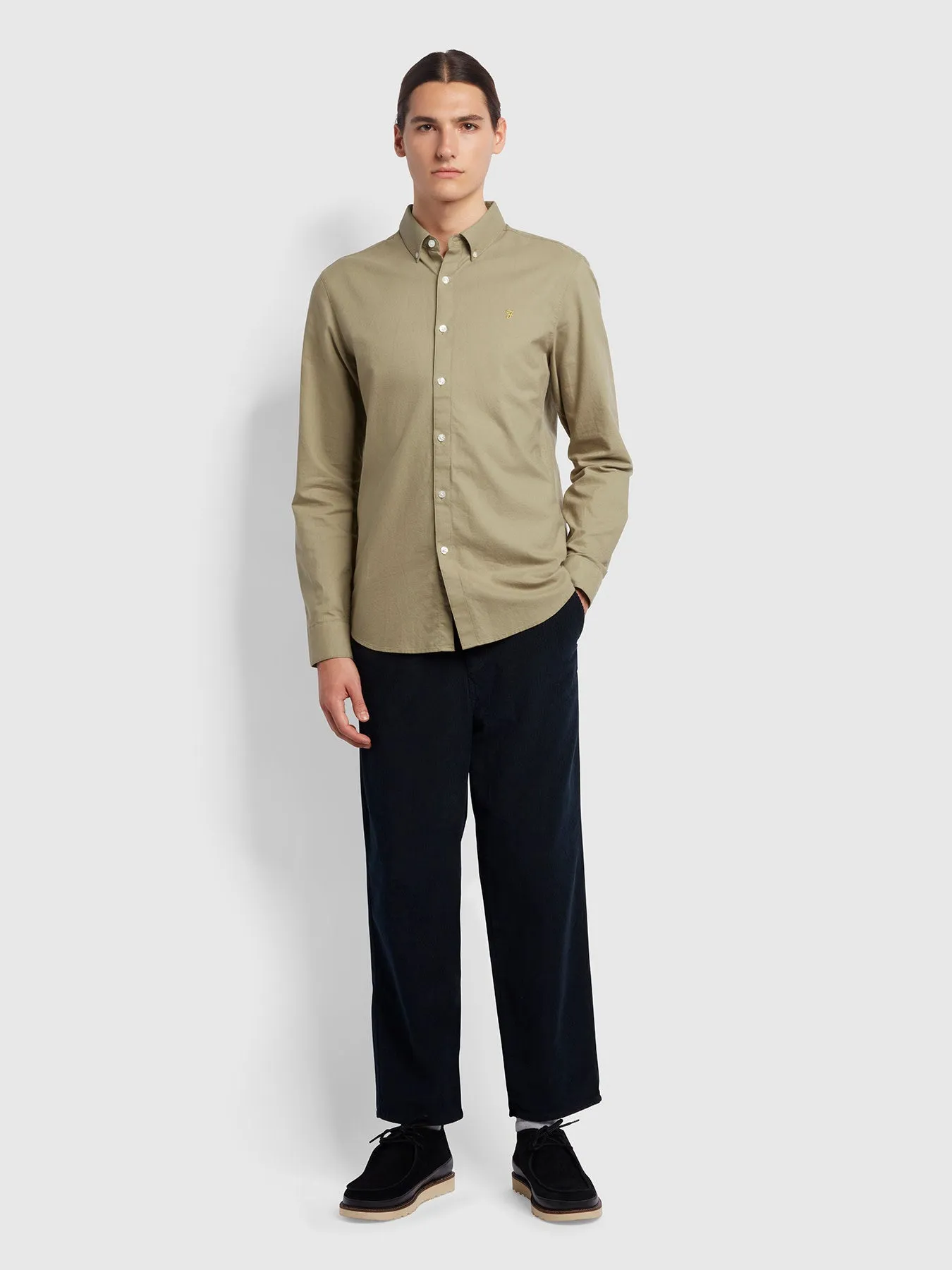 Brewer Slim Fit Organic Cotton Oxford Shirt In Beige