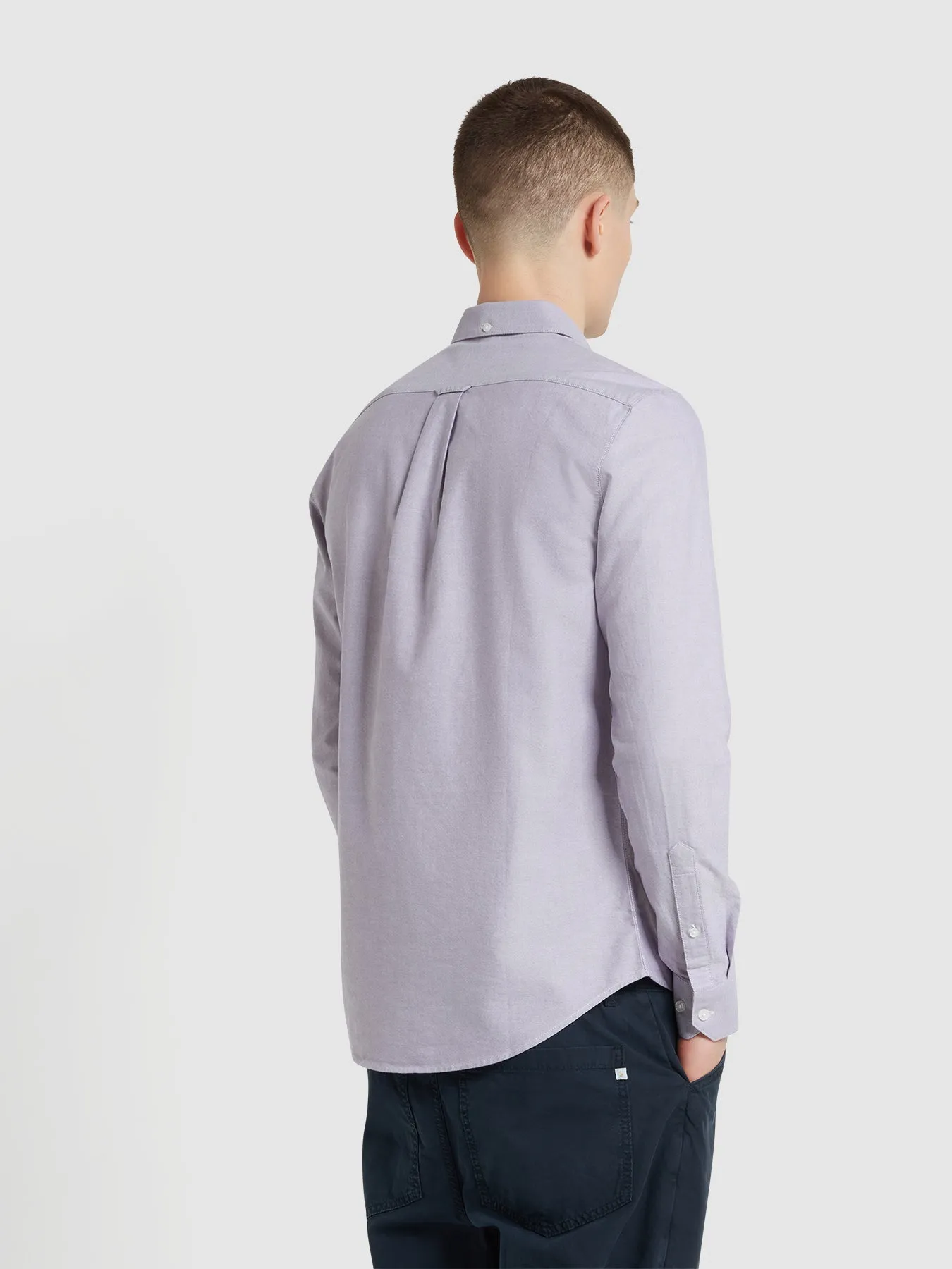 Brewer Slim Fit Organic Cotton Oxford Shirt In Slate Purple