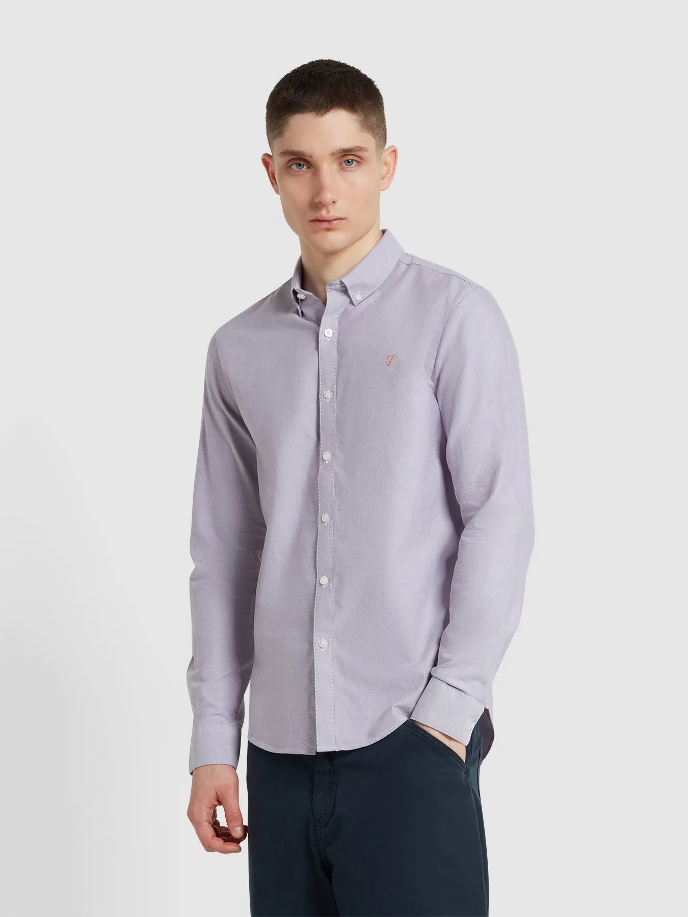 Brewer Slim Fit Organic Cotton Oxford Shirt In Slate Purple